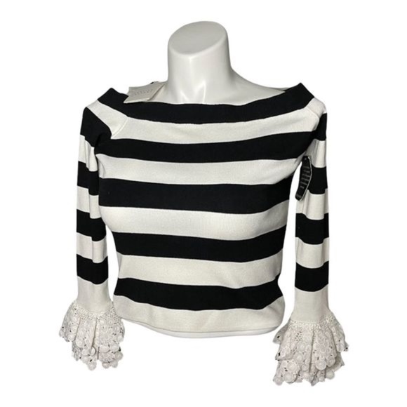 NWT Flutter Sleeve L English Factory Off Shoulder Striped Sweater Boston Proper - Picture 5 of 8